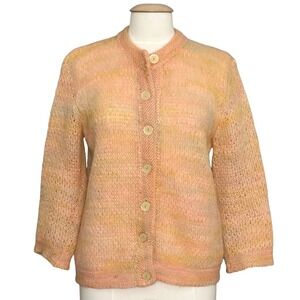 VTG 60s 70s Womens Sweater Peach Multi Mohair Cardigan Feminine Cozy Grandma